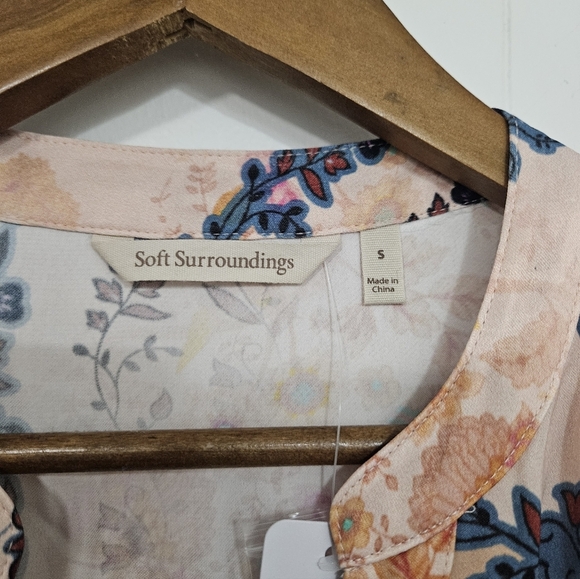 NWT SOFT SURROUNDINGS NASSAU PEACH BLUE FLORAL KIMONO LONG SLEEVE MAXI DRESS - Picture 4 of 6